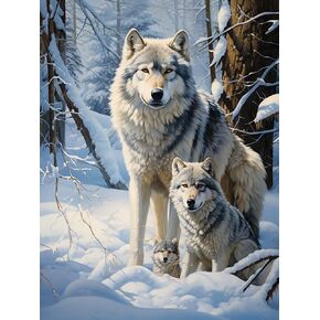 Reofrey DIY Diamond Art Painting Kits for Adults Wolf, Diamond Art Animal Full Drill Round Rhinestone Diamond Art Painting Accessories, Cross Stitch Embroidery Canvas for Crafts Home Decor 30x40cm X33
