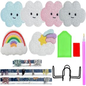 Twoyu Diamond Art Painting Coaster Kit - Cute Cloud Design, 6 Pcs DIY Craft Set with Holder, Non-Slip Coaster Supplies for Adults & Beginners
