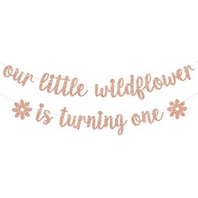 Our Little Wildflower is Turning One Banner, Wildflower 1st Birthday, Wild One, Happy 1st Birthday Party Decorations Supplies for Girls