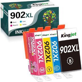 Kingjet 902XL Ink Cartridges Replacement for HP Ink 902XL Black and Color Combo Pack Compatible with HP Officejet Pro 6978 6968 6970 6958 6962 6975 6960 6954 Printer, 4 Pack(Black,Cyan,Magenta,Yellow)