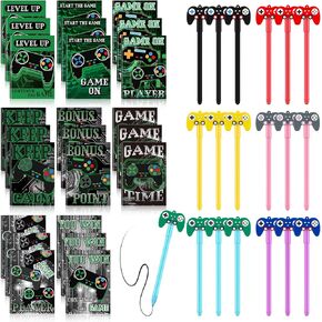 Wettarn 48 Pcs Gamer Party Favors Include Video Game Party Favor Pens and Mini Notepad Video Stationary for Birthday Supplies Gaming Prizes (Classic Style)
