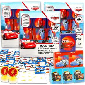 Disney Cars Party Favors Bulk Set ~ Bundle with 60 Pieces Lightning McQueen Favor Boxes with Stickers, Tattoos and Stampers for Kids Birthday Party | Disney Cars Classroom Prize Boxes