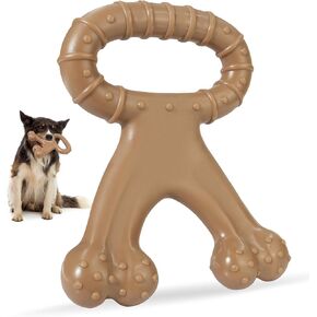 Durable Dog Chew Toy for Aggressive Chewers, Indestructible Nylon Bone with Beef Flavor, Dog Toy for Dental Care and Teeth Cleaning, Anxiety Relief for Small, Medium, and Large Dogs (Brown)