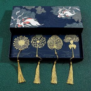 Gift Boxed Metal Bookmark- Cute Reading Bookmarks for Women, Beautiful Metal Botanical Leaf Vein Book Mark Gifts for BookLovers, Bookworms, Book Lovers Acotar Bookmark Gifts (A 4PCs Bookmarks)