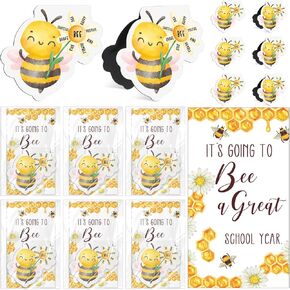 24 Sets Back to School Gifts Bee Magnetic Bookmarks Inspirational Magnetic Book Markers Cute Fun Bee Magnets with First Day of School Cards for Kids Student Teacher Classroom Must Have