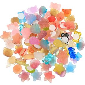 100pcs 3D Clear Stickers, Self Adhesive Art Stickers Mini Mixed Stars Heart Bear Shapes Glitter Decor for Big Belly Cups Mugs Handcraft DIY Photo Album Hair Accessories Laptop