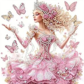 5D Diamond Art Kits for Adults,Girl Pink Dress Special Shape Diamond Painting Kits for Beginners, DIY Crystal Diamond Dots Gem Art Craft for Home Decor 11.8x11.8 Inch