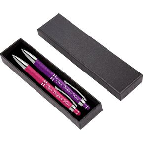 Custom Engraved Personalized Pen Gift Set - 2 Pack of Soft Touch Metal Ballpoint Pens with Gripper & Gift Box - Luxury Customized Pens with Name (Purple)