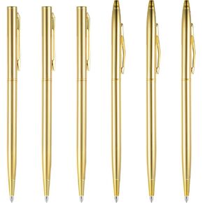 6 Pcs Gold Slim Ballpoint Pens 1 mm Medium Ballpoint Retractable Metallic Black Ink Pens Mini Tiny Conical Pen Smooth Writing Pen for Wedding Guest Business Office Teachers Women Men