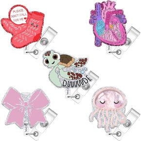 5 Pcs Funny Badge Reel Retractable Name Tag ID Clip Holder Nursing Student RN Pediatric Teacher Funny Office Work Accessories 3