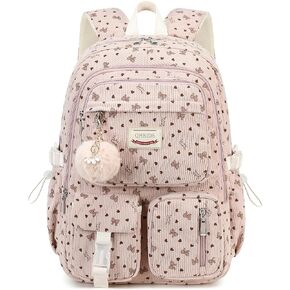 حقيبة الظهر للفتيات الكبير الطالب كوردووي حقيبة الظهر للكمبيوتر للكليات الجامعية الابتدائية الأوسط الثانوية حقيبة مضادة للسرقة Bookbag Travel Daypack Womens (Corduroy Beige Floral) in Kuwait