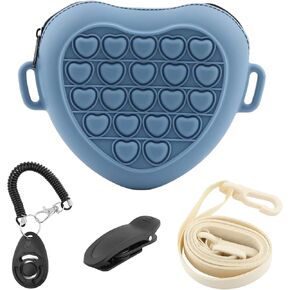 Bibabala Dog Treat Pouch Set,Silicone Waist Belt of Treat Bag,with Training Clicker(Grey)