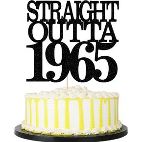 PALASASA Double sided Glittery Straight Outta 1975 Cake Topper -Cheers to 50 Years - 50 and Fabulous Cake Topper,Black 50th Birthday/Wedding Anniversary Party Sign Decorations (50th)