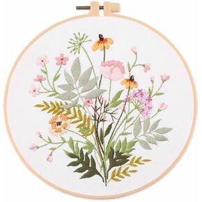 Amiiba Embroidery Starter Kit with Daisy Flowers Pattern, DIY Full Range Stamped Embroidery Cross Stitch Kits for Beginners Adults (Daisy Flowers)