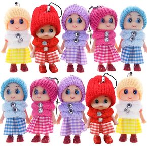 12pcs Tiny Dolls Silicone Princess Mini Doll for Girls DIY Miniature Dollhouse Kit with Miniature Clothes, Decoration Little Dolls Christmas Festival Reborn Baby Stuff Gift & Bag Accessories