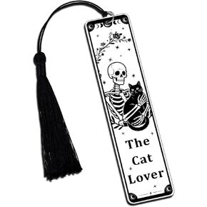 Cat Bookmarks for Women, Black Cat Skeleton Bookmark for Cat Lover, Halloween Spooky Gothic Horror Skull Gifts for Reading Women Book Lover, Christmas Stocking Stuffers for Women