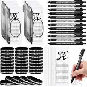 Spakon 24 Set Math Gift Pi Gifts Included 3.14 Fun Pi Symbol Pens Rubber Bracelets Bookmark Cards Classroom Prizes Bulk from Teacher Math Party Favors(Cute Color)