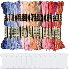 18 Skeins 6 Strands Colorful Embroidery Floss Threads Rainbow Variegated Gradient Cross Stitch Thread Friendship Bracelets Yarn String Bulk with Floss Bobbins for Hand Sewing Crafts Knitting