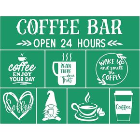 JAJADO Coffee Stencil Reusable Self Adhesive Silk Screen Stencil Coffee Bar Stencils Chalk Paste Paint for Stencils for Crafts on Wood, Mug, Ceramic Coffee Bakery Kitchen DIY Home Decor 8.5''×11''
