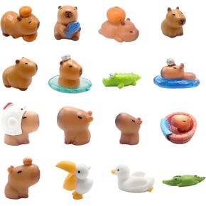 Mini Capybara Figures: 17 Pcs Tiny Resin Animals for Car Dashboard Dollhouse Decor Capybara Birthday Decorations Graduation Cake Toppers Fairy Garden & Birthday Gifts