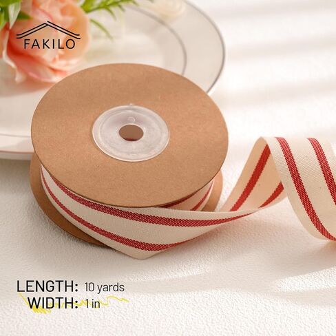 Cute Stripe Ribbon for Gift Cake Present Wrapping Craft DIY, Fun Ribbon with Red Stripes, 3/8 Inch x 10 Yards in Kuwait