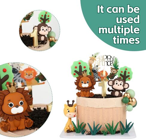 مجموعة أغطية الكعكة الثانية عيد ميلاد - أسد ثلاثي الأبعاد ، قرد ، زرافة مع شمعة 2 ، 8 العشب ، الأشجار والكرات - 21pcs مجموعة زينة كعكة الحيوان للبنين الفتيات 2 سنة (2st) in Kuwait