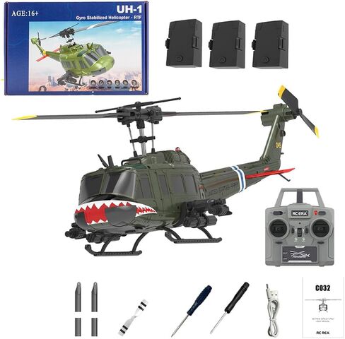 C032 UH-1 Huey RC Helicopter للبالغين-1/48 مقياس 2.4G 6ch Flybarless التحكم عن بُعد ، طائرة ثلاثية الأبعاد ، طائرة RC عالية الدقة للمبتدئين للمبتدئين in Kuwait