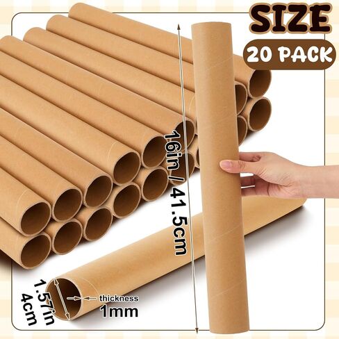 Honoson 20 Pack 1.5 x 16 Inches Cardboard Tube for Craft Large Paper Craft Round Tubes Brown DIY Empty Toilet Paper Roll Bulk for Crafts Cardboard Tube Supplies Kraft Strong Pressure Resistant in Saudi Arabia