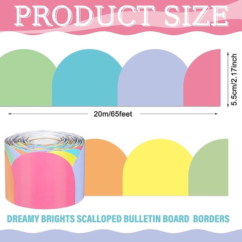 65.6 ft Scalloped Bulletin Board Borders Decorative Scalloped Border Trim Rolled Classroom Borders for Bulletin Board School Office Party Wall Decorations (Dreamy Brights) in Saudi Arabia