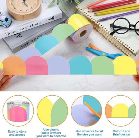 65.6 ft Scalloped Bulletin Board Borders Decorative Scalloped Border Trim Rolled Classroom Borders for Bulletin Board School Office Party Wall Decorations (Dreamy Brights) in Saudi Arabia