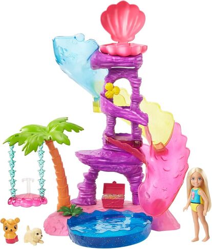 Barbie Dreamtopia Chelsea Water Lagoon Playset with Chelsea Doll (6 in Blonde), 2 Pets, Slide, Pool & Swing, Gift for 3 to 7 Year Olds in Saudi Arabia