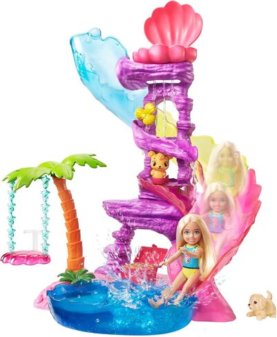 Barbie Dreamtopia Chelsea Water Lagoon Playset with Chelsea Doll (6 in Blonde), 2 Pets, Slide, Pool & Swing, Gift for 3 to 7 Year Olds in Saudi Arabia