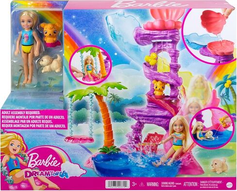 Barbie Dreamtopia Chelsea Water Lagoon Playset with Chelsea Doll (6 in Blonde), 2 Pets, Slide, Pool & Swing, Gift for 3 to 7 Year Olds in Saudi Arabia