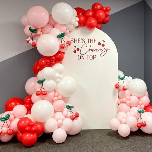 147pcs Cherry Balloon Garland Arch Kit ، Pink Pink Cream Balloons with Pink Bow Diy Cherry Pallonons for Girls Cherry Cherry on Top Berry Summer Fruit Party Devel in Kuwait
