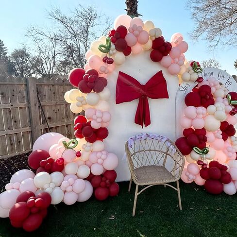 147pcs Cherry Balloon Garland Arch Kit ، Pink Pink Cream Balloons with Pink Bow Diy Cherry Pallonons for Girls Cherry Cherry on Top Berry Summer Fruit Party Devel in Kuwait