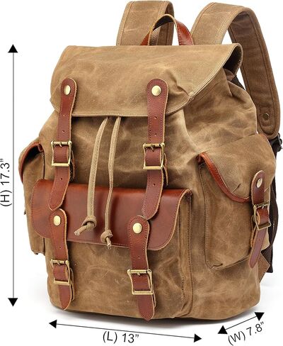 Huachen Vintage Vintage Heavy Duty Canvas Propack مع حواف جلدية ، وحمامية عسكرية للسفر ، والمشي لمسافات طويلة ، ومدرسة ، وحقبة الكتب الكلية - M85 Army Green in Kuwait