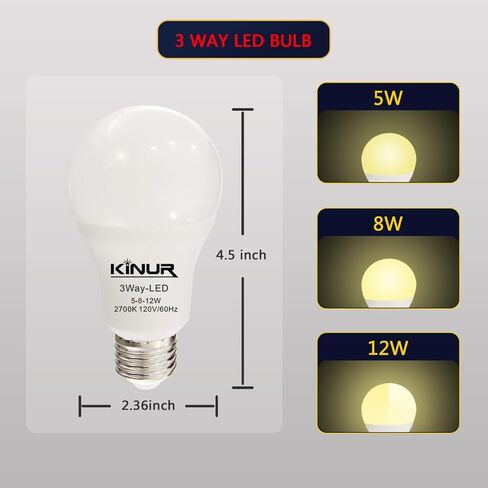 KINUR LED 3 مصابيح إضاءة 30 70 100 وات مكافئة لضوء النهار 5000K ضوء النهار A19 مصابيح كهربائية E26 قاعدة داخلية 3 اتجاهات 500lm-800lm-1200lm للقراءة 2 حزمة in Kuwait