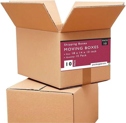 PackageZoom 18 × 14 × 12 بوصة صناديق متحركة متوسطة الحجم، صناديق شحن قوية، 10 عبوات، كرافت/بني (PZ-BX-00-PK) in Saudi Arabia
