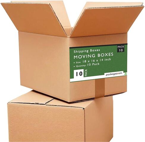 PackageZoom 18 × 14 × 12 بوصة صناديق متحركة متوسطة الحجم، صناديق شحن قوية، 10 عبوات، كرافت/بني (PZ-BX-00-PK) in Saudi Arabia