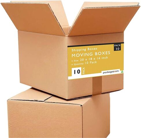 PackageZoom 18 × 14 × 12 بوصة صناديق متحركة متوسطة الحجم، صناديق شحن قوية، 10 عبوات، كرافت/بني (PZ-BX-00-PK) in Saudi Arabia
