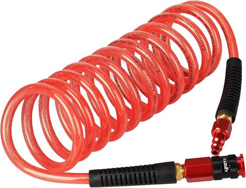 Heavy Duty Reinforced Polyurethane Air Hose 1/4 in x 50 ft, Lightweight, Flexible Compressor Hose with Universal Quick Coupler, Plug and Bend Restrictors, Red in Kuwait