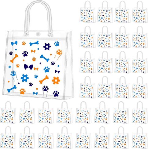 Supervitae 36 Pcs 4th of July Clear Favor Bags with Handle Reusable Red White Blue Bowknot Gift Bag Goodies Treats Totes for Independence Day Birthday Wedding Patriotic Party, 8 x 8 x 3.15 Inch in Kuwait