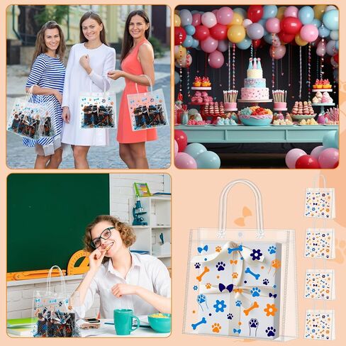 Supervitae 36 Pcs 4th of July Clear Favor Bags with Handle Reusable Red White Blue Bowknot Gift Bag Goodies Treats Totes for Independence Day Birthday Wedding Patriotic Party, 8 x 8 x 3.15 Inch in Kuwait