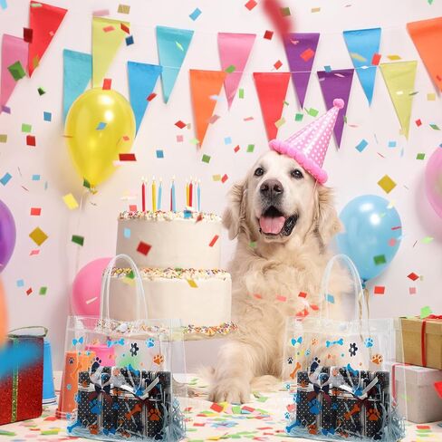 Supervitae 36 Pcs 4th of July Clear Favor Bags with Handle Reusable Red White Blue Bowknot Gift Bag Goodies Treats Totes for Independence Day Birthday Wedding Patriotic Party, 8 x 8 x 3.15 Inch in Kuwait