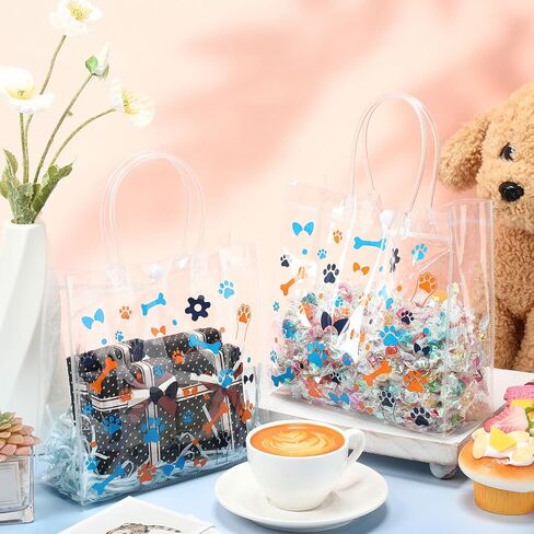 Supervitae 36 Pcs 4th of July Clear Favor Bags with Handle Reusable Red White Blue Bowknot Gift Bag Goodies Treats Totes for Independence Day Birthday Wedding Patriotic Party, 8 x 8 x 3.15 Inch in Kuwait