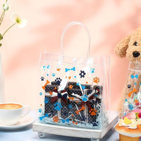 Supervitae 36 Pcs 4th of July Clear Favor Bags with Handle Reusable Red White Blue Bowknot Gift Bag Goodies Treats Totes for Independence Day Birthday Wedding Patriotic Party, 8 x 8 x 3.15 Inch in Kuwait