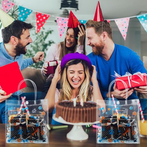 Supervitae 36 Pcs 4th of July Clear Favor Bags with Handle Reusable Red White Blue Bowknot Gift Bag Goodies Treats Totes for Independence Day Birthday Wedding Patriotic Party, 8 x 8 x 3.15 Inch in Kuwait