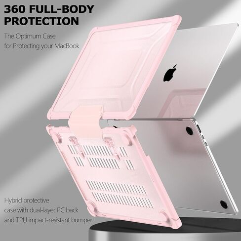 DONGKE for MacBook Air 13.6 inch Case M3 M2 2024 2023 2022 Model A3113 A2681, Heavy Duty Sturdy Protective Hard Shell Case with Foldable Stand + Keyboard Cover + Type C Adapter - Baby Pink in Saudi Arabia