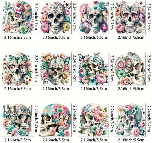 12pcs Flowers Skull Gothic Skull UV DTF Cup Wraps Transfer Waterproof Sticker for Glass Cups Furniture Craft DIY Crafts，Rub on Transfer Stickers for DIY Water Bottle Laptop Decal Wood Car in Saudi Arabia