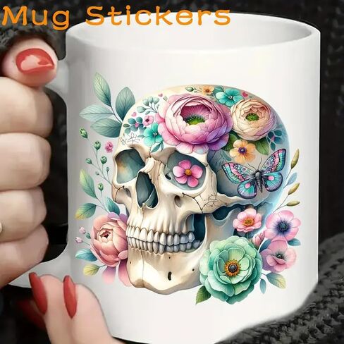 12pcs Flowers Skull Gothic Skull UV DTF Cup Wraps Transfer Waterproof Sticker for Glass Cups Furniture Craft DIY Crafts，Rub on Transfer Stickers for DIY Water Bottle Laptop Decal Wood Car in Saudi Arabia